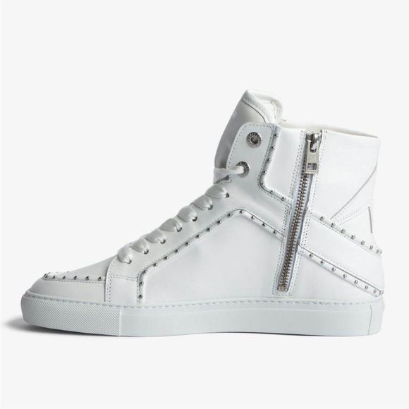 NIB Zadig & Voltaire ZV1747 High Flash Studded Sneakers 39 Blanc White 8 - Picture 1 of 11
